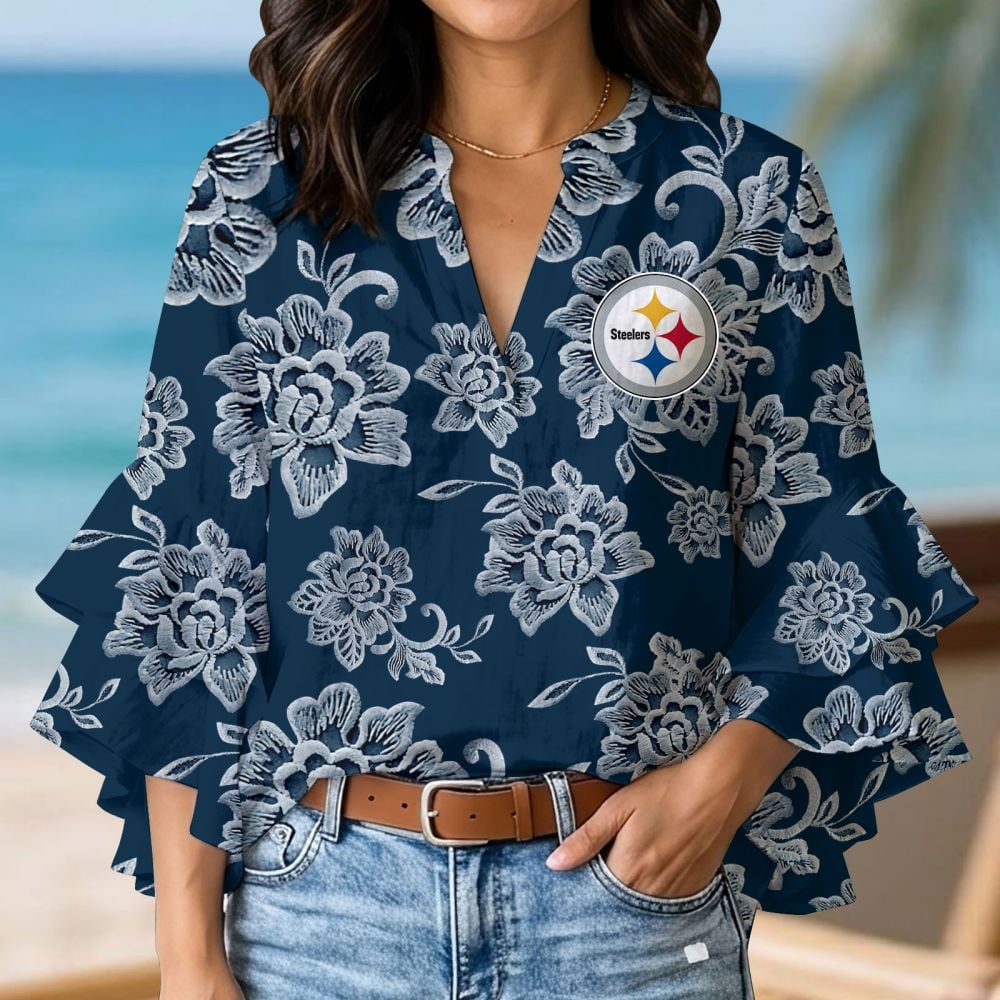 PIT x NFL 3D V-Neck Lotus Trim Women's TShirt 2004 DatND DVT
