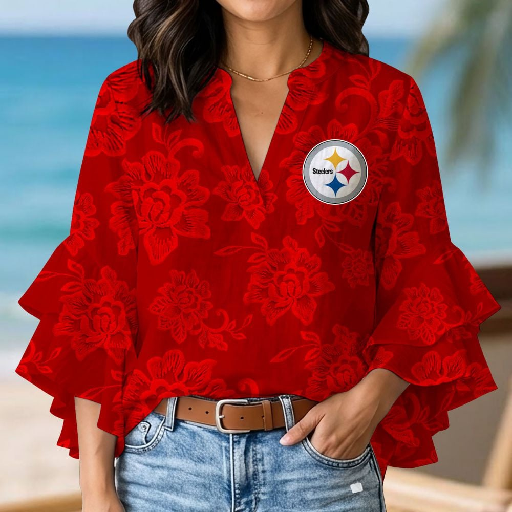PIT x NFL 3D V-Neck Lotus Trim Women's TShirt 2004 DatND DVT