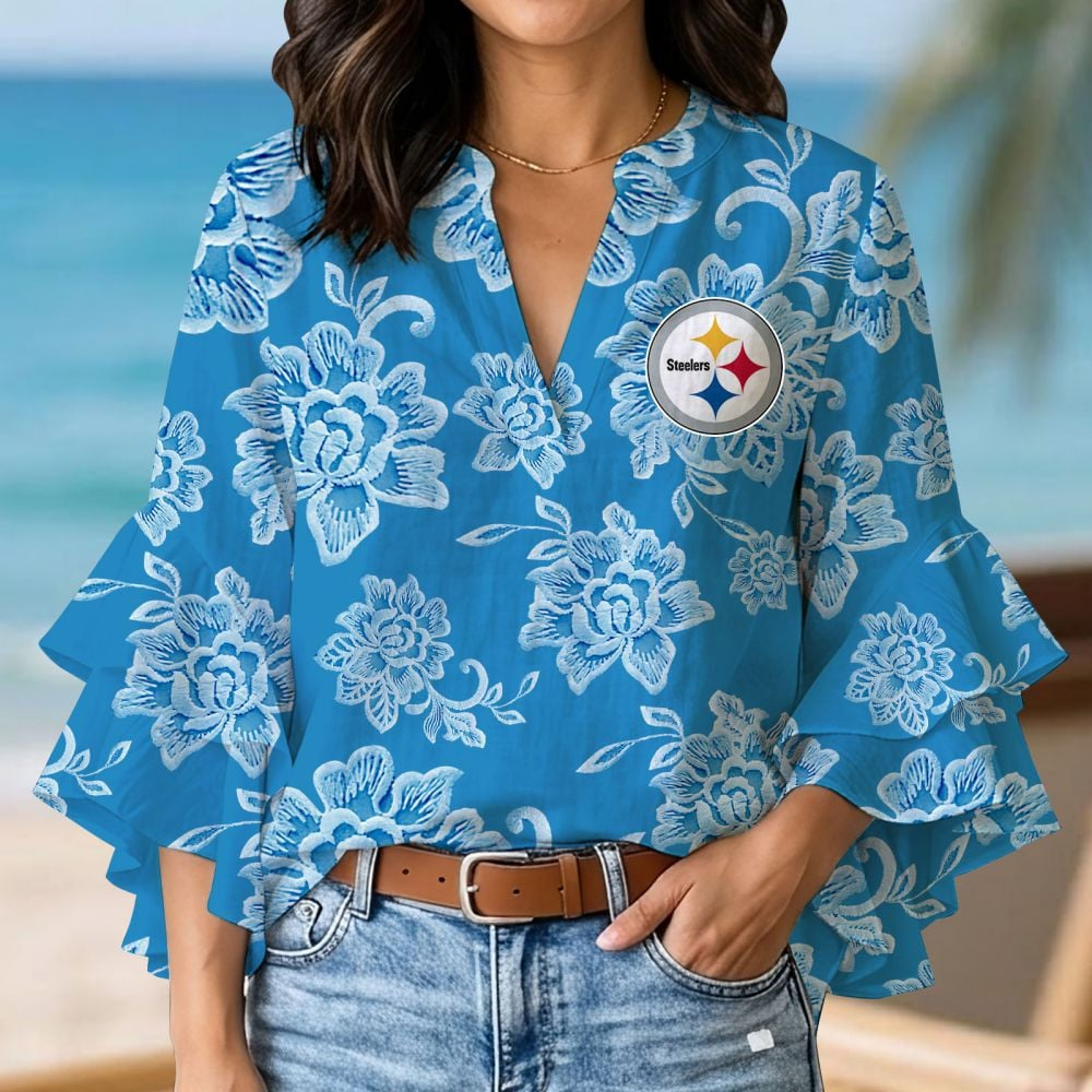 PIT x NFL 3D V-Neck Lotus Trim Women's TShirt 2004 DatND DVT