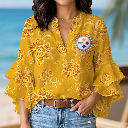 PIT x NFL 3D V-Neck Lotus Trim Women's TShirt 2004 DatND DVT