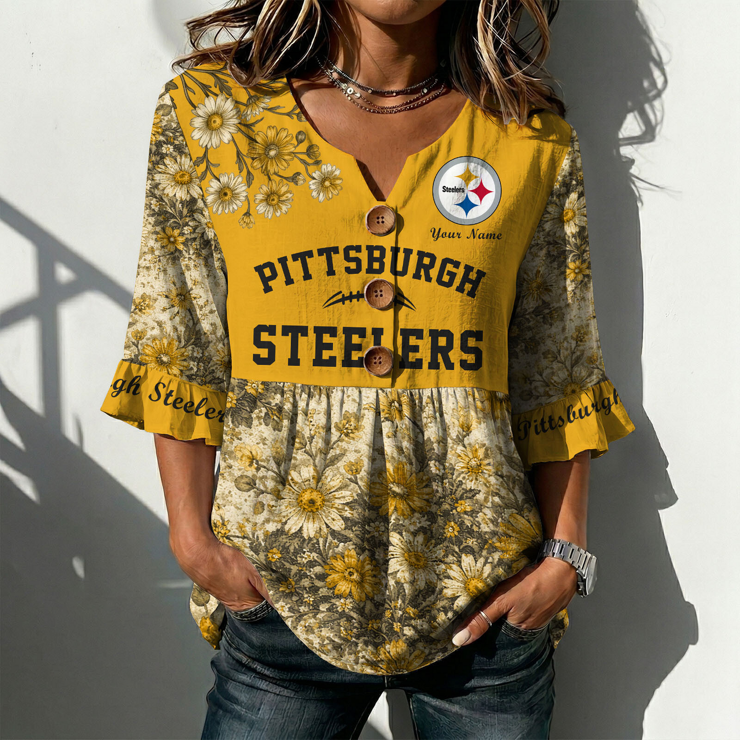 PIT x NFL Floral V-neck Babydoll Shirt DATND TANTD 210426