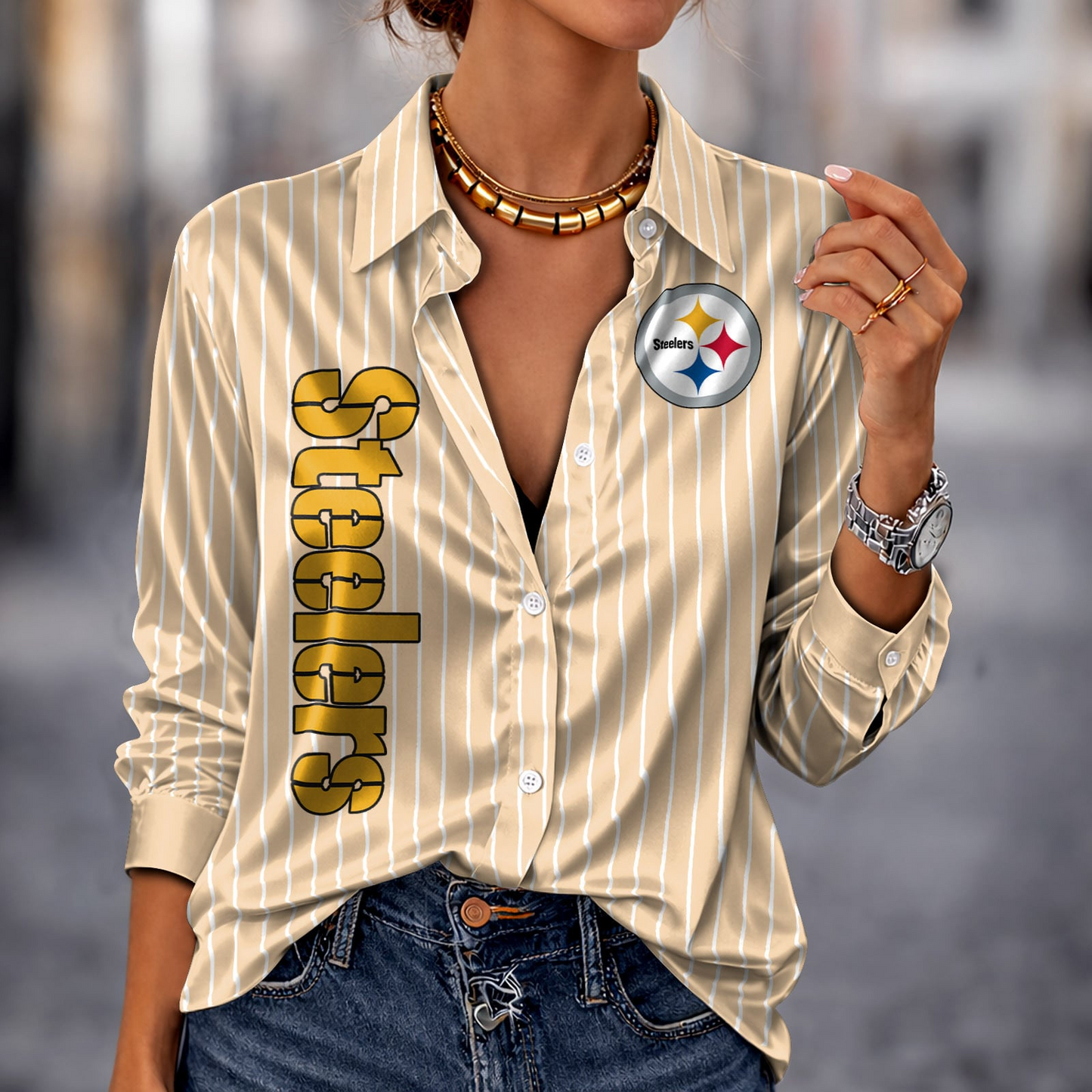 PIT x NFL Premium Stripe Shirt DATND TANTD 010426 Beige