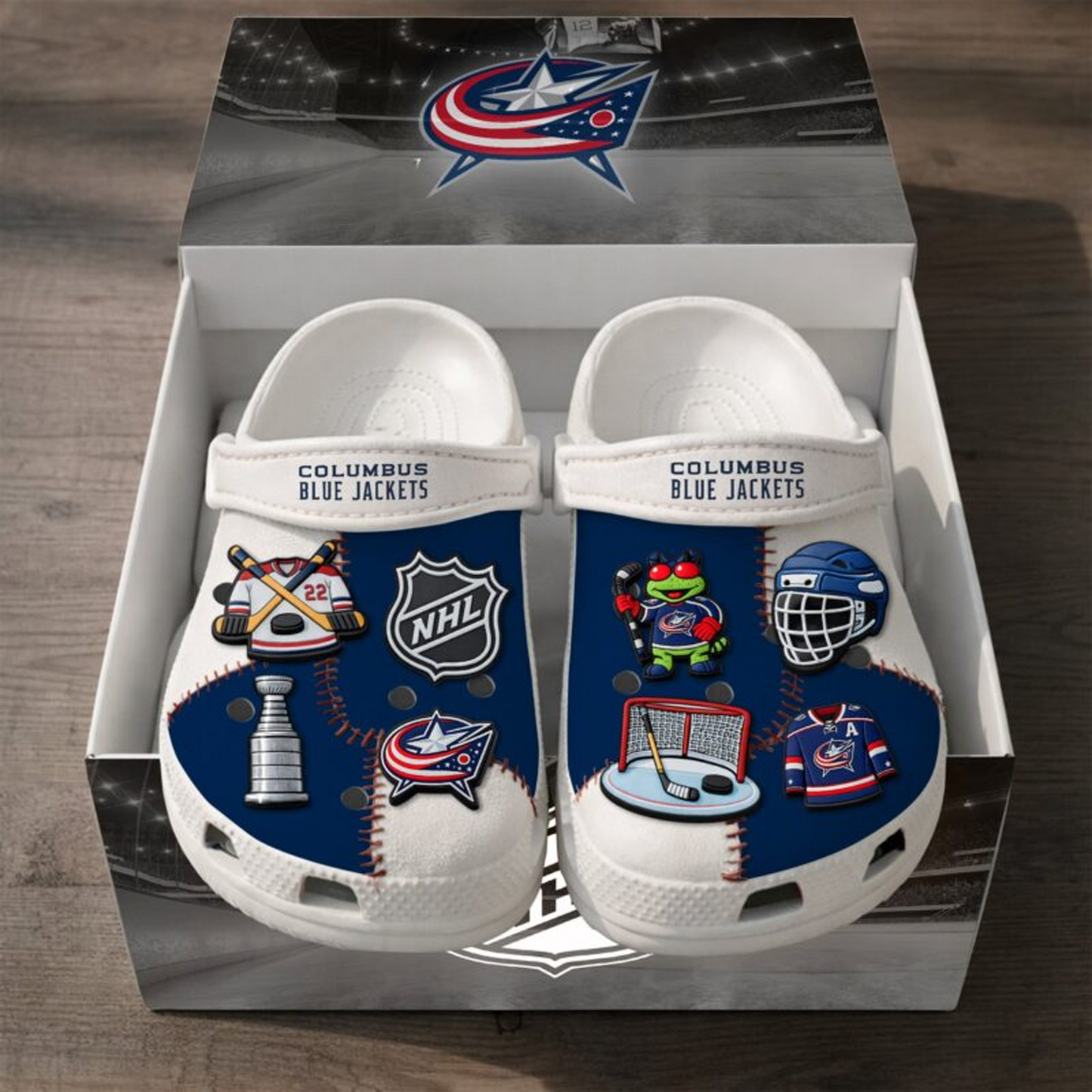 PREMIUM CBJ x NHL CLOGS WITH CHARMS DATND TANTD 160426
