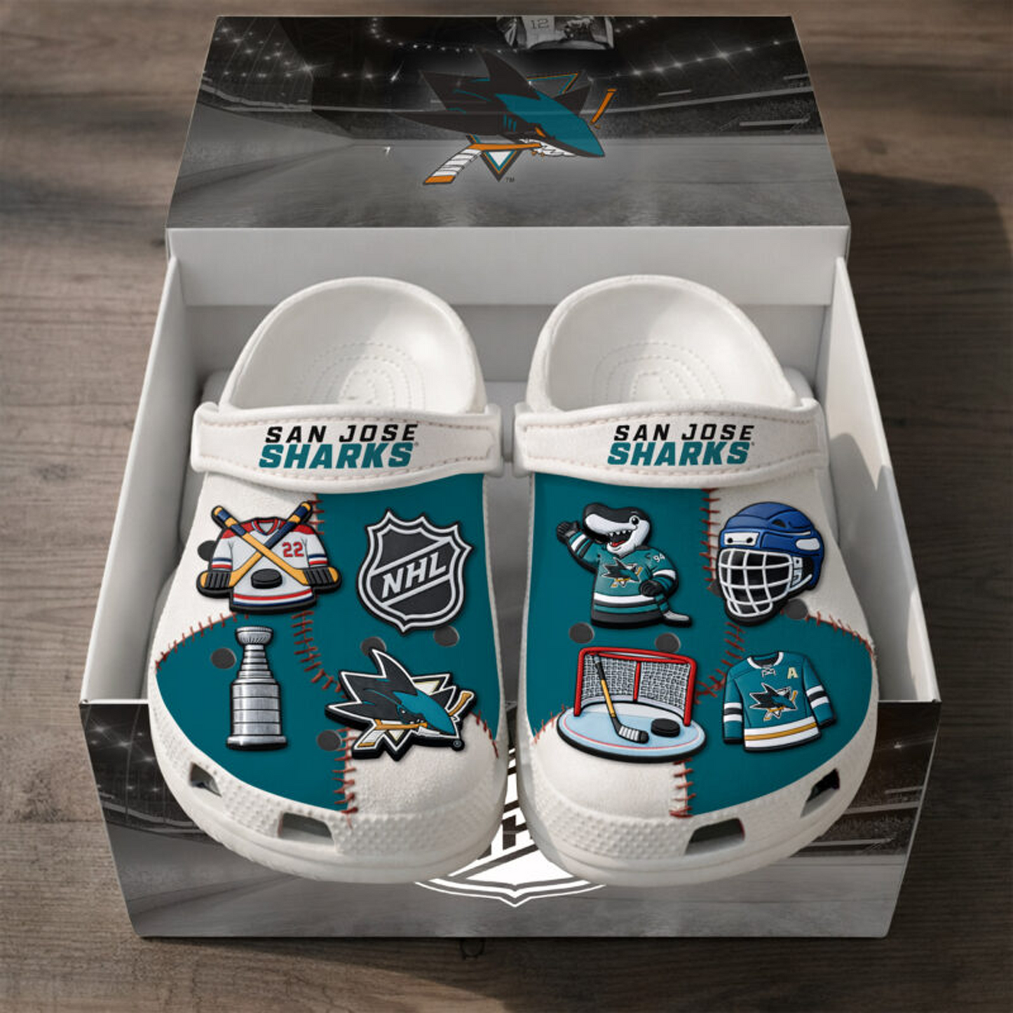 PREMIUM SJS x NHL CLOGS WITH CHARMS DATND TANTD 160426