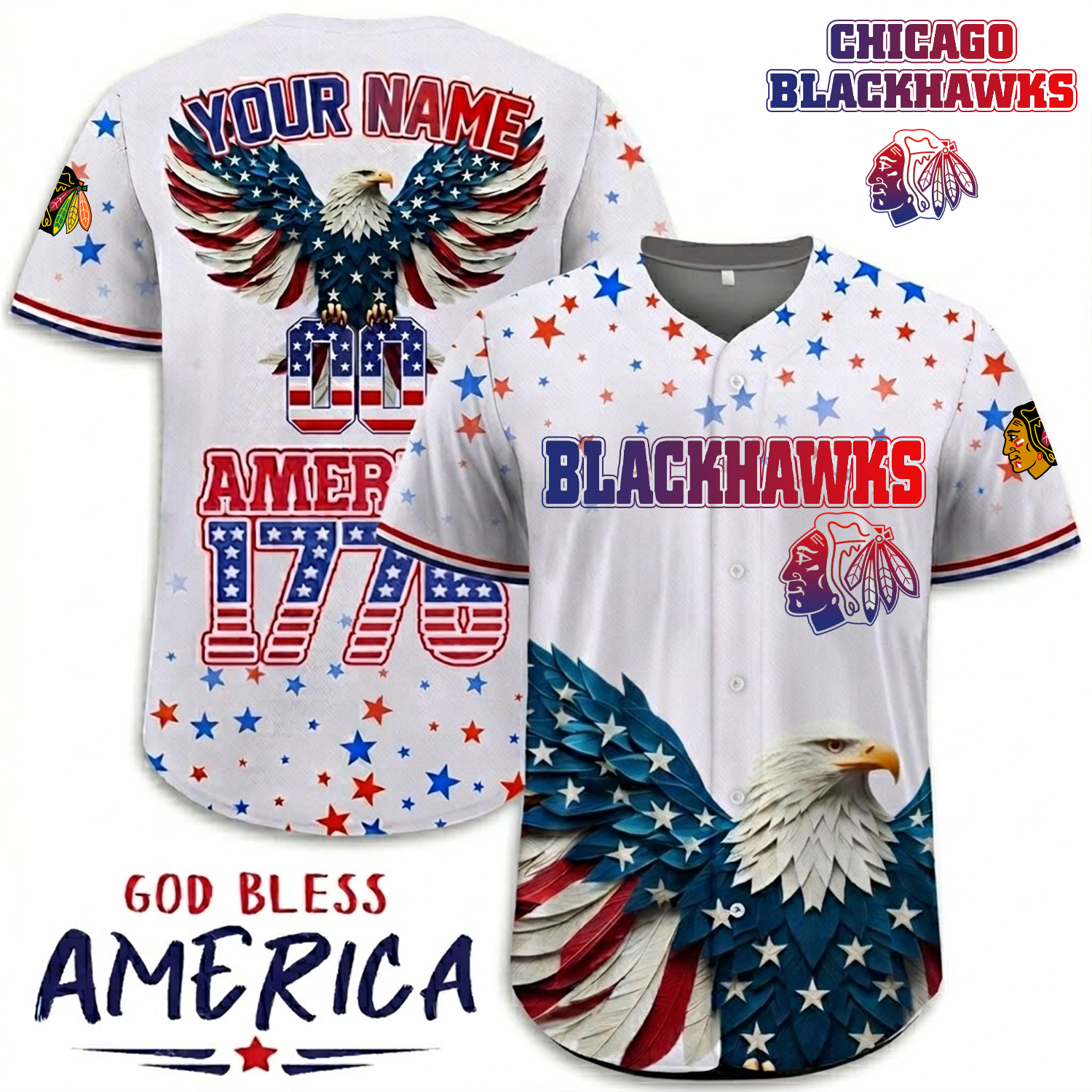 Premium CHI x NHL Independence Day Celebration 3D Baseball Jersey DATND TANTD 260326