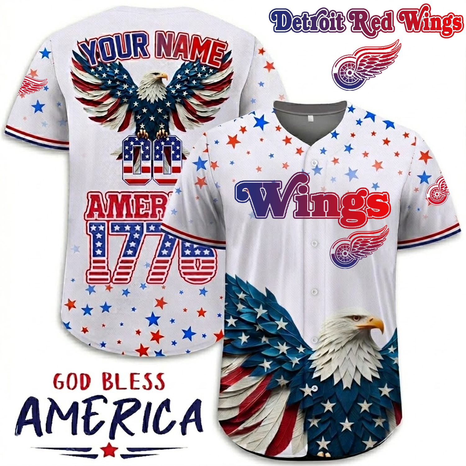 Premium DET x NHL Independence Day Celebration 3D Baseball Jersey DATND TANTD 260326
