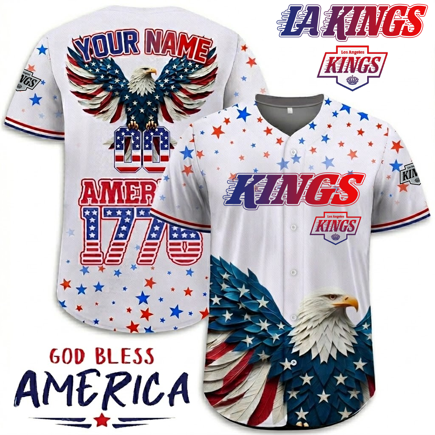 Premium LAK x NHL Independence Day Celebration 3D Baseball Jersey DATND TANTD 260326