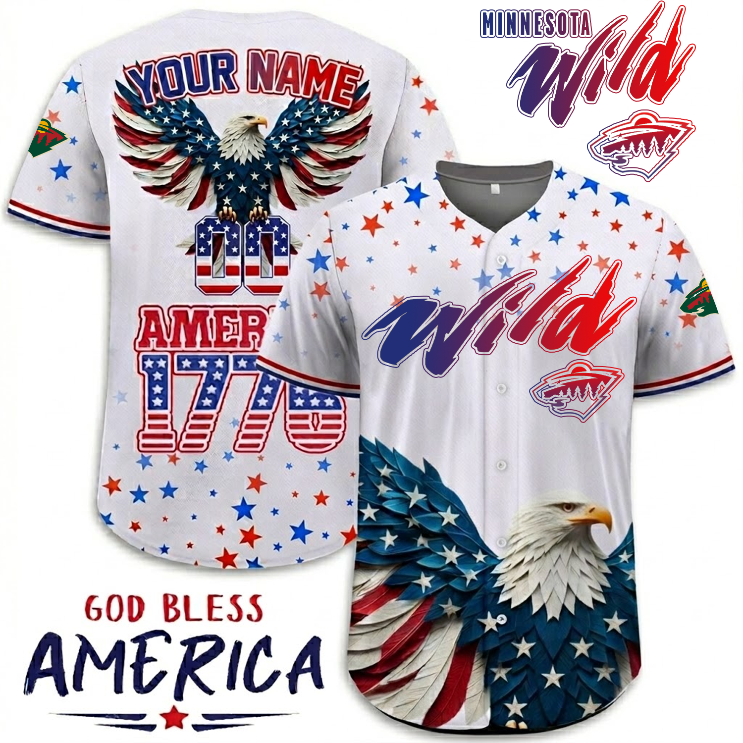 Premium MIN x NHL Independence Day Celebration 3D Baseball Jersey DATND TANTD 260326
