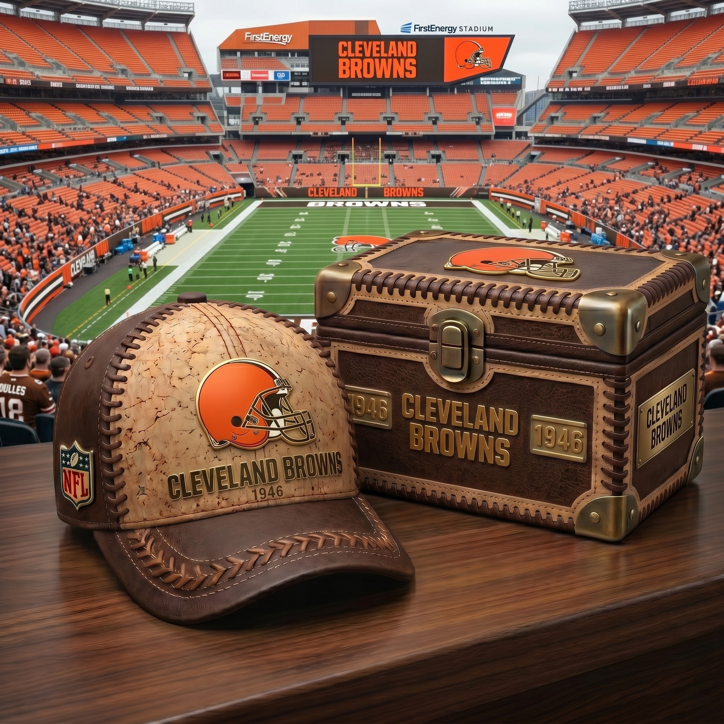 Premium NFL CLE Cork Leather Cap V32 NMD 250426 TTV