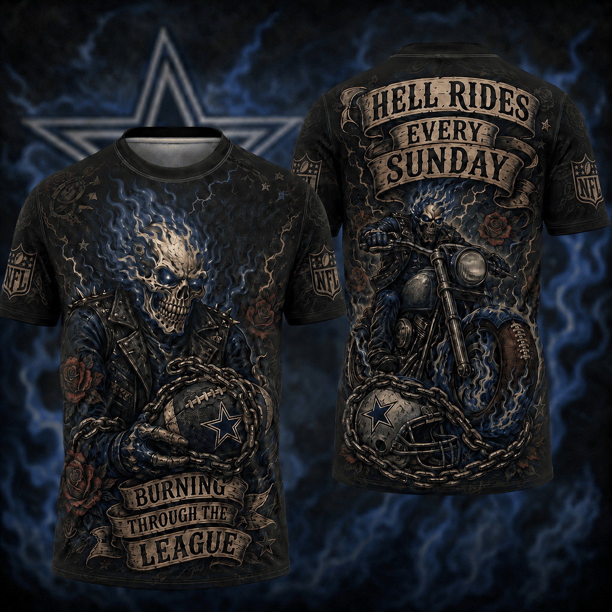 Premium NFL DAL Ghost Rider Tattoo T-shirt V3 NMD 080526 TTV
