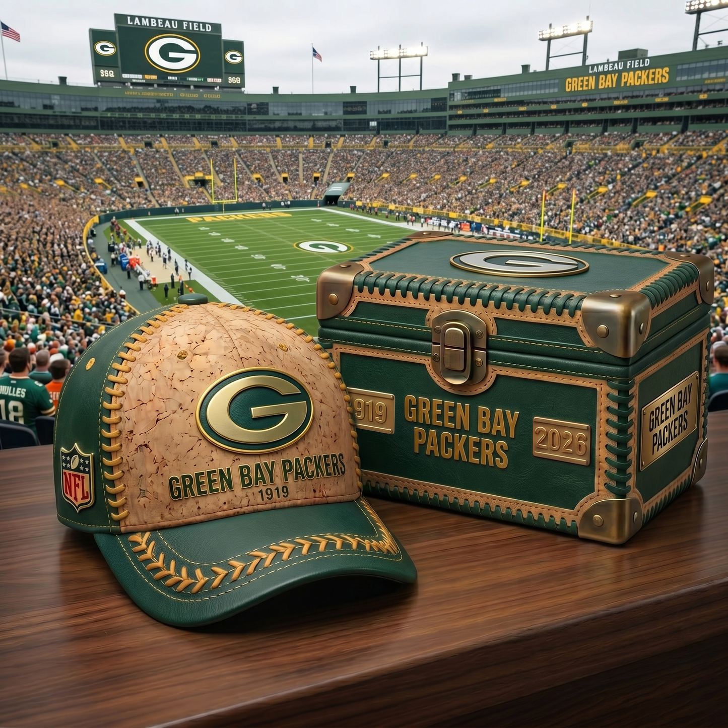 Premium NFL GB Cork Leather Cap V32 NMD 250426 TTV
