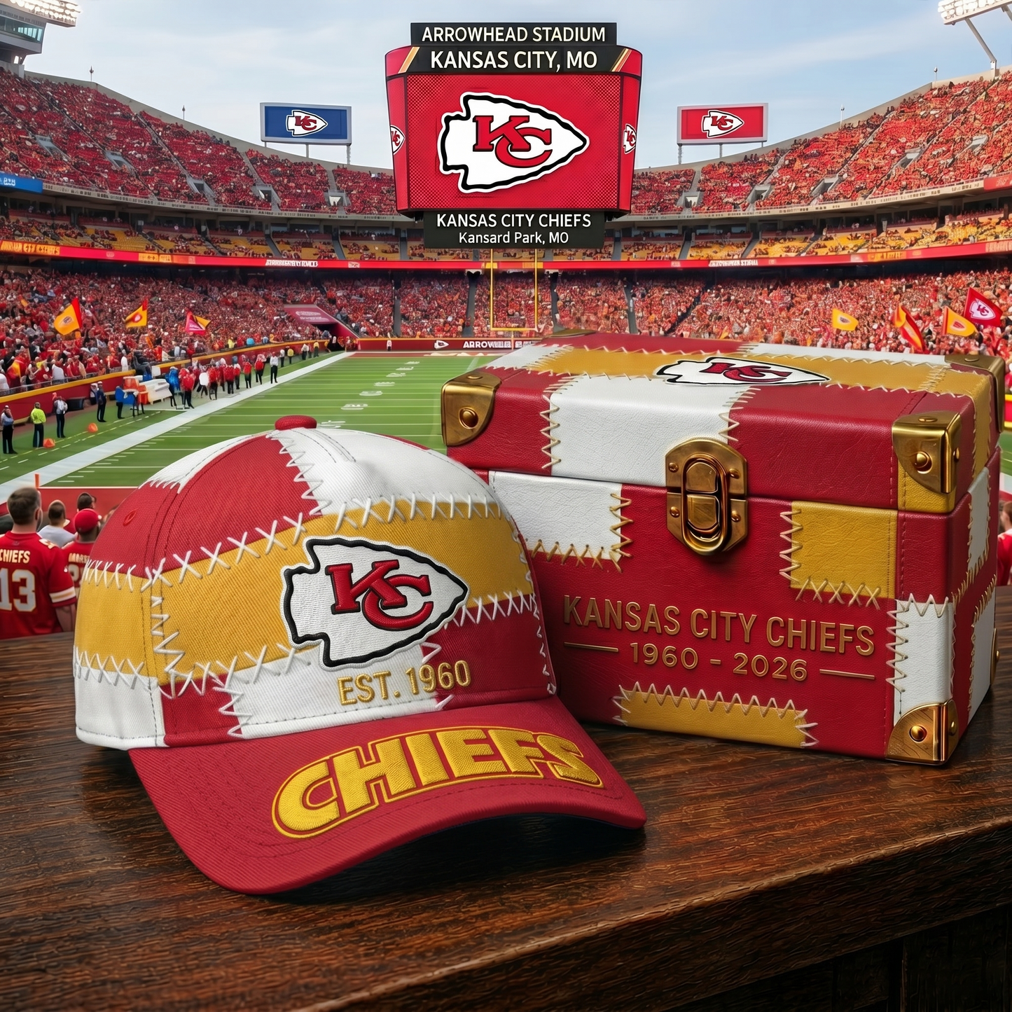Premium NFL KC Patchwork Snapback Cap V33 NMD 270426 TTV