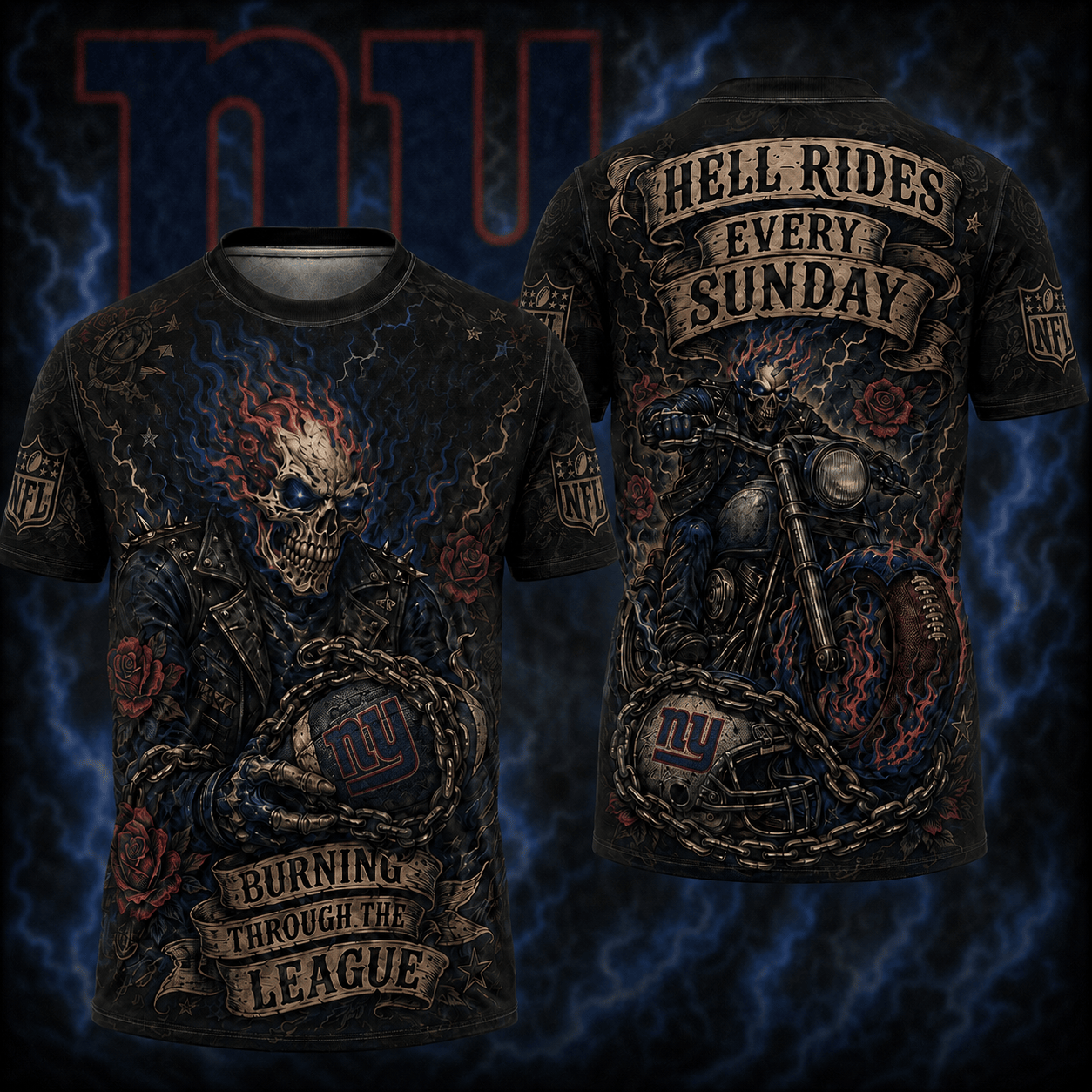 Premium NFL NYG Ghost Rider Tattoo T-shirt V3 NMD 080526 TTV