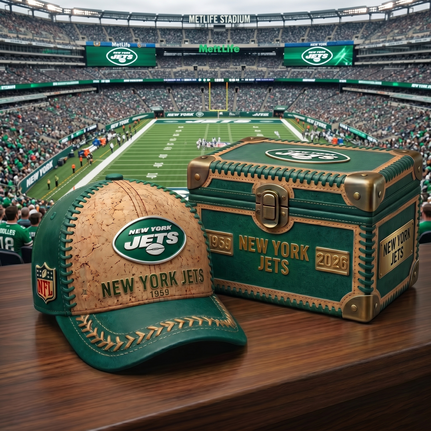Premium NFL NYJ Cork Leather Cap V32 NMD 250426 TTV