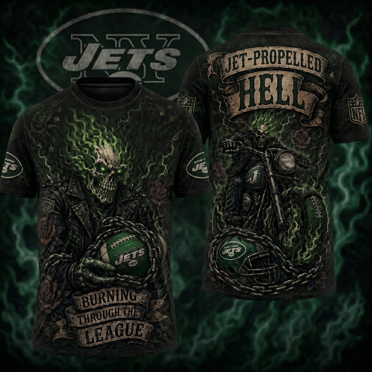 Premium NFL NYJ Ghost Rider Tattoo T-shirt V3 NMD 080526 TTV