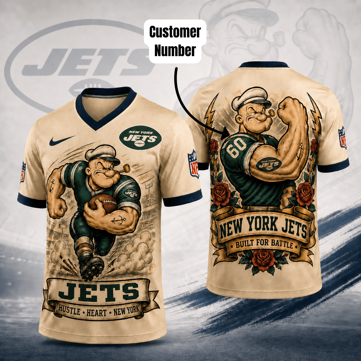Premium NFL NYJ Popeye Vintage Tattoo T-shirt V1 NMD 050526 TTV