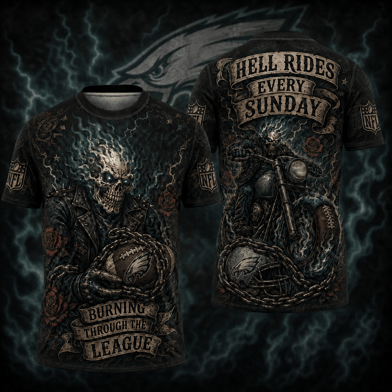Premium NFL PHI Ghost Rider Tattoo T-shirt V3 NMD 080526 TTV
