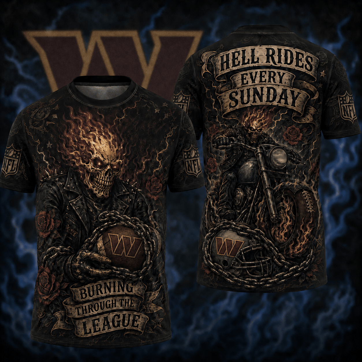 Premium NFL WAS Ghost Rider Tattoo T-shirt V3 NMD 080526 TTV