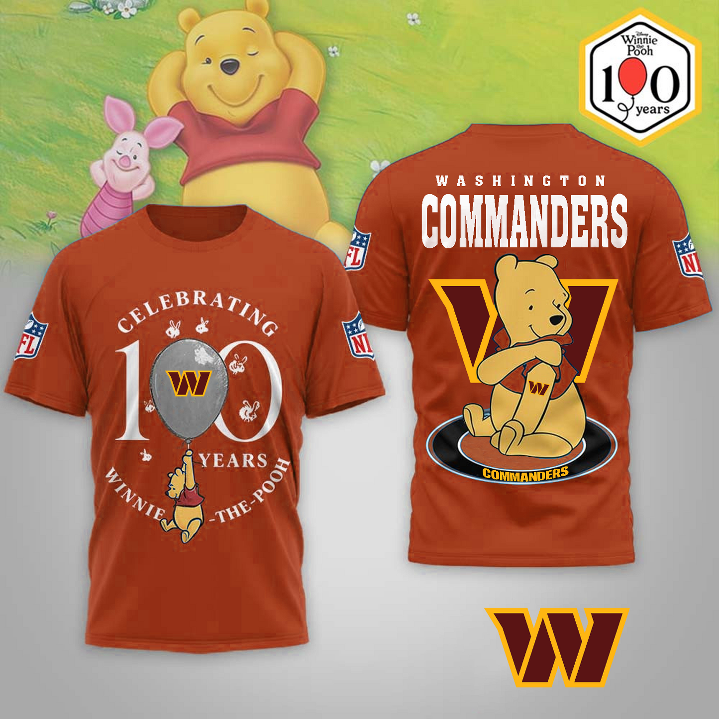 Premium NFL x WAS Winnie The Pooh 100th Anniversary 3D Shirt DATND TANTD