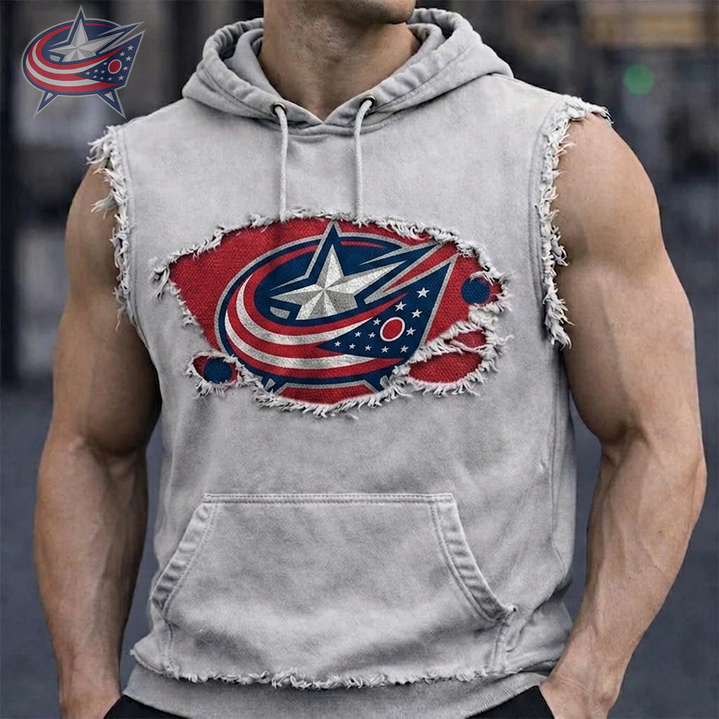 Premium NHL CBJ Distressed Hooded Tank V1 NMD CTKT