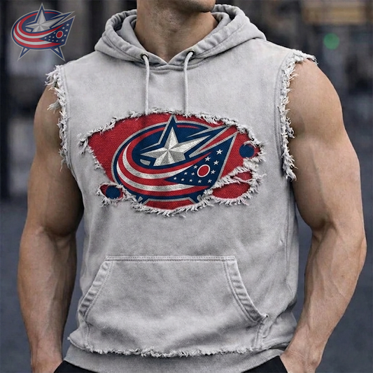 Premium NHL CBJ Distressed Hooded Tank V1 NMD CTKT