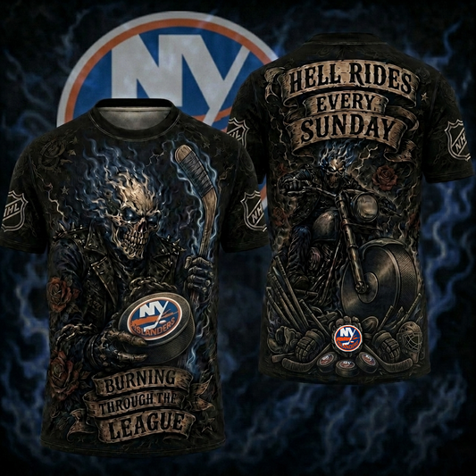 Premium NHL NYI Ghost Rider Tattoo T-shirt V3 NMD CTKT