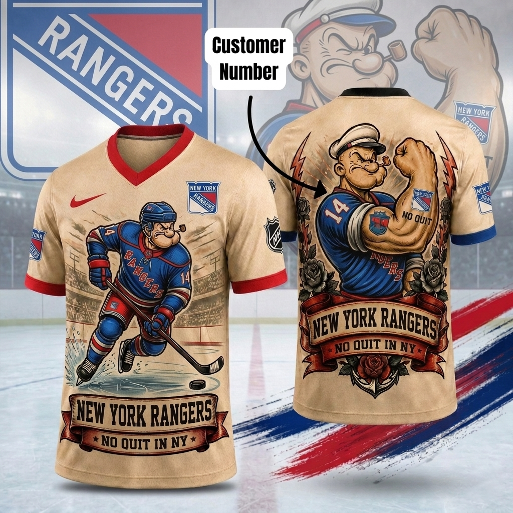 Premium NHL NYR Popeye Vintage Tattoo T-shirt V1 NMD CTKT