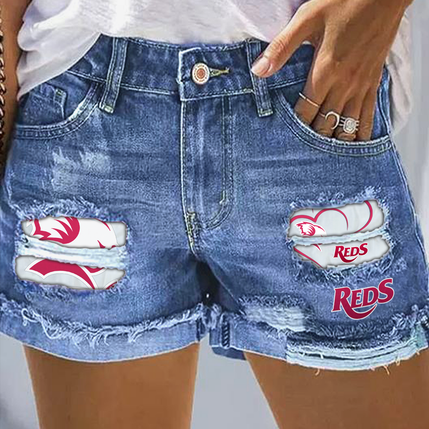 RED x SPR Rip Print Fashion Denim Shorts 0904 DatND DVT