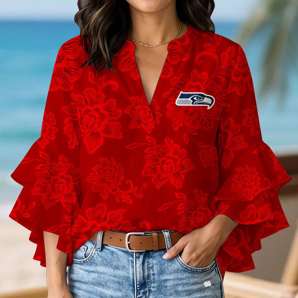 SEA x NFL 3D V-Neck Lotus Trim Women's TShirt 2004 DatND DVT