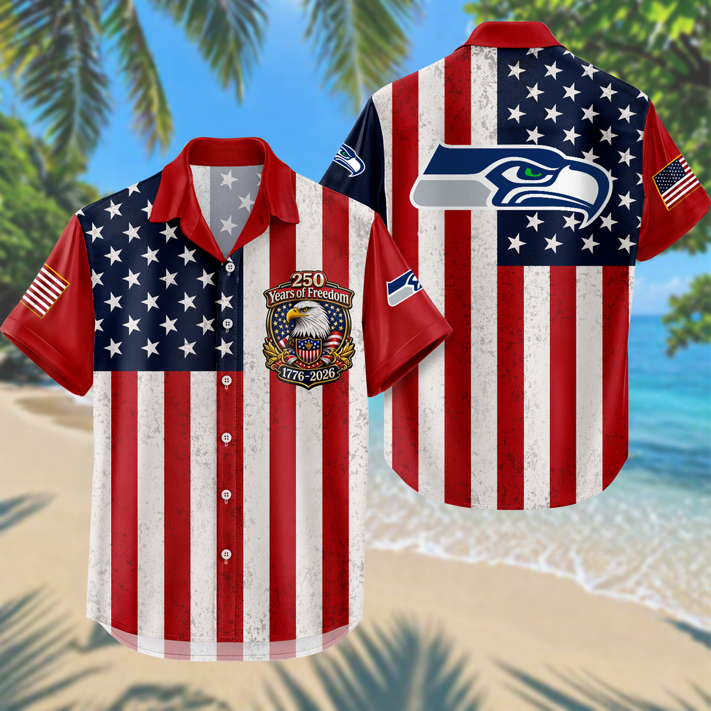 SEA x NFL USA Flag 250 Years Independence 1776–2026 Hawaiian Shirt 2104 DatND DVT