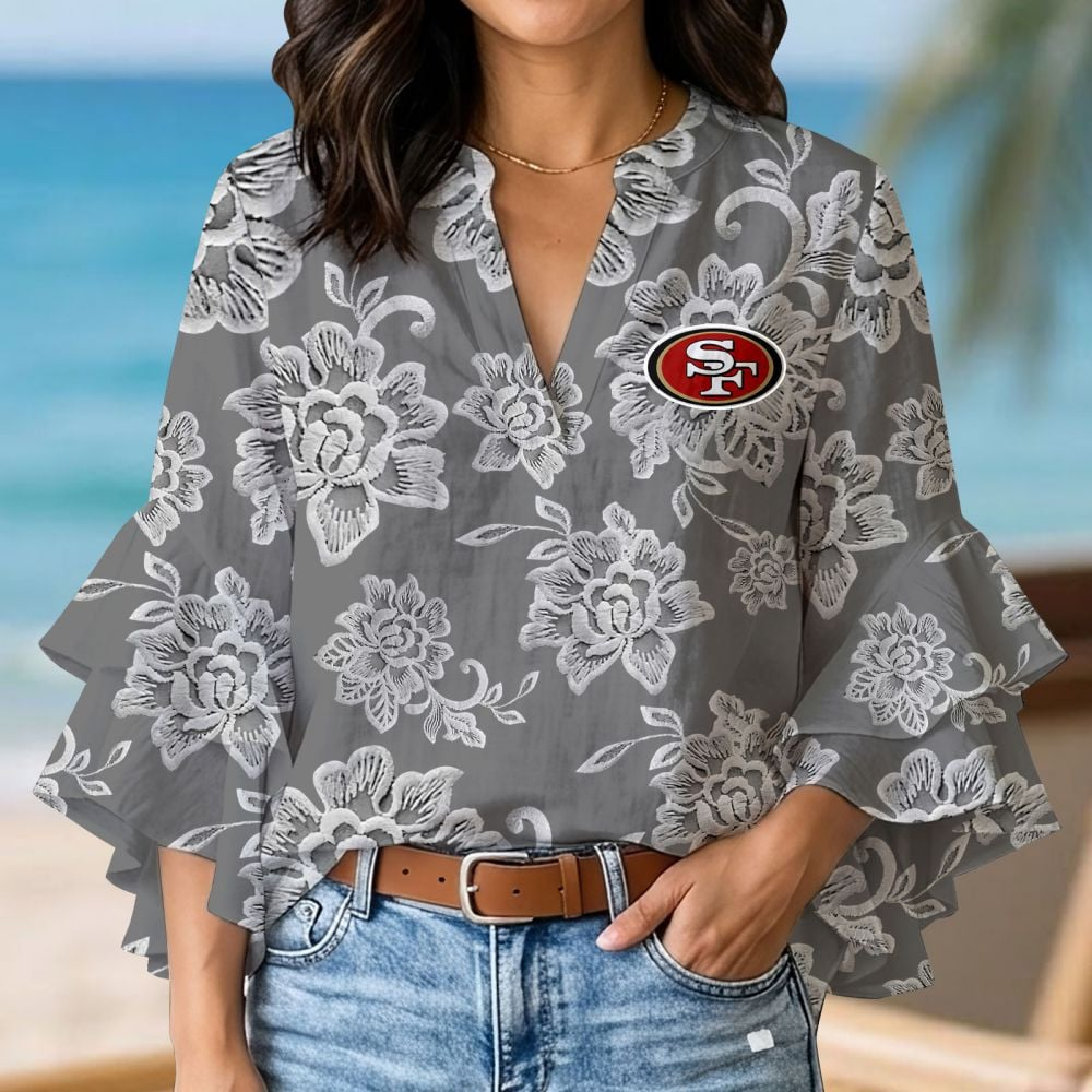 SF x NFL 3D V-Neck Lotus Trim Women's TShirt 2004 DatND DVT