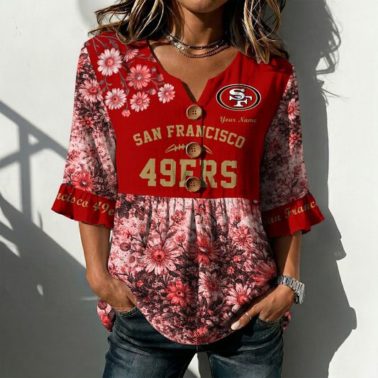 SF x NFL Floral V-neck Babydoll Shirt DATND TANTD 210426