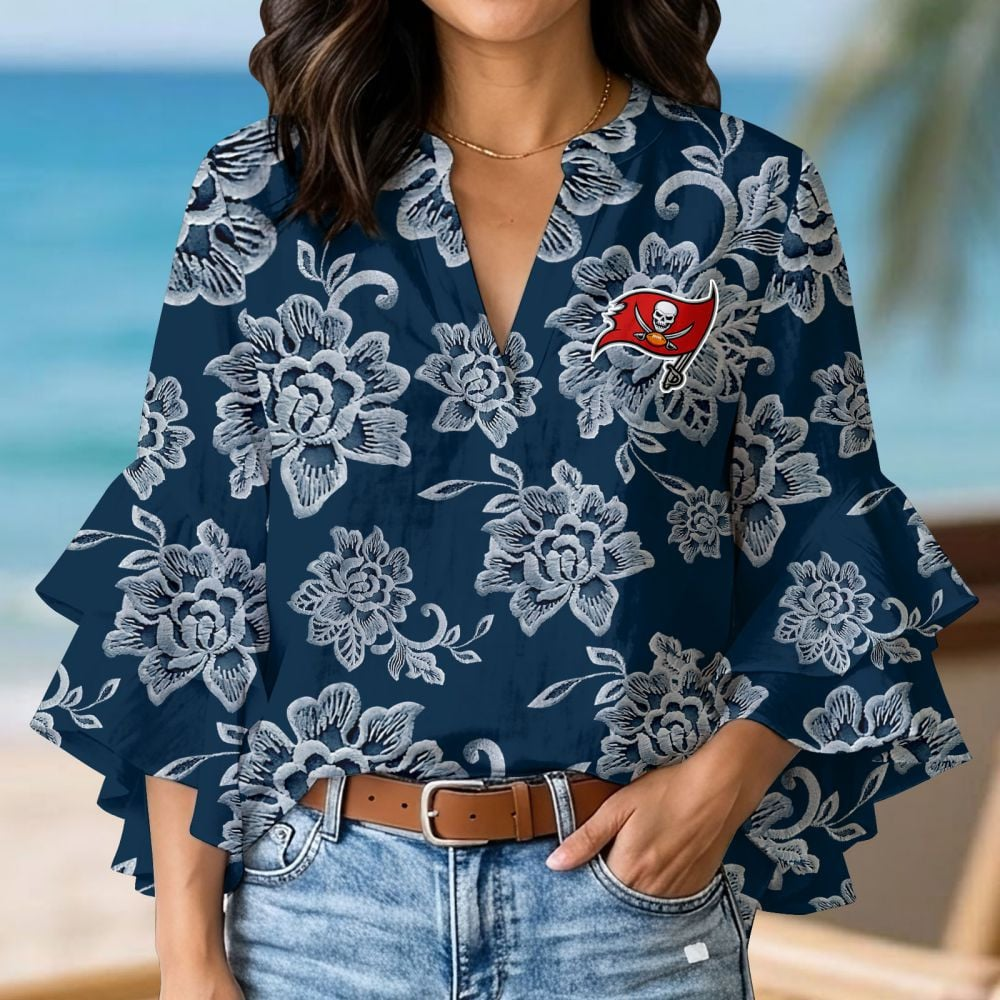 TB x NFL 3D V-Neck Lotus Trim Women's TShirt 2004 DatND DVT