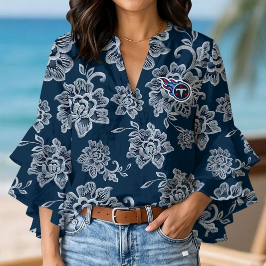 TEN x NFL 3D V-Neck Lotus Trim Women's TShirt 2004 DatND DVT