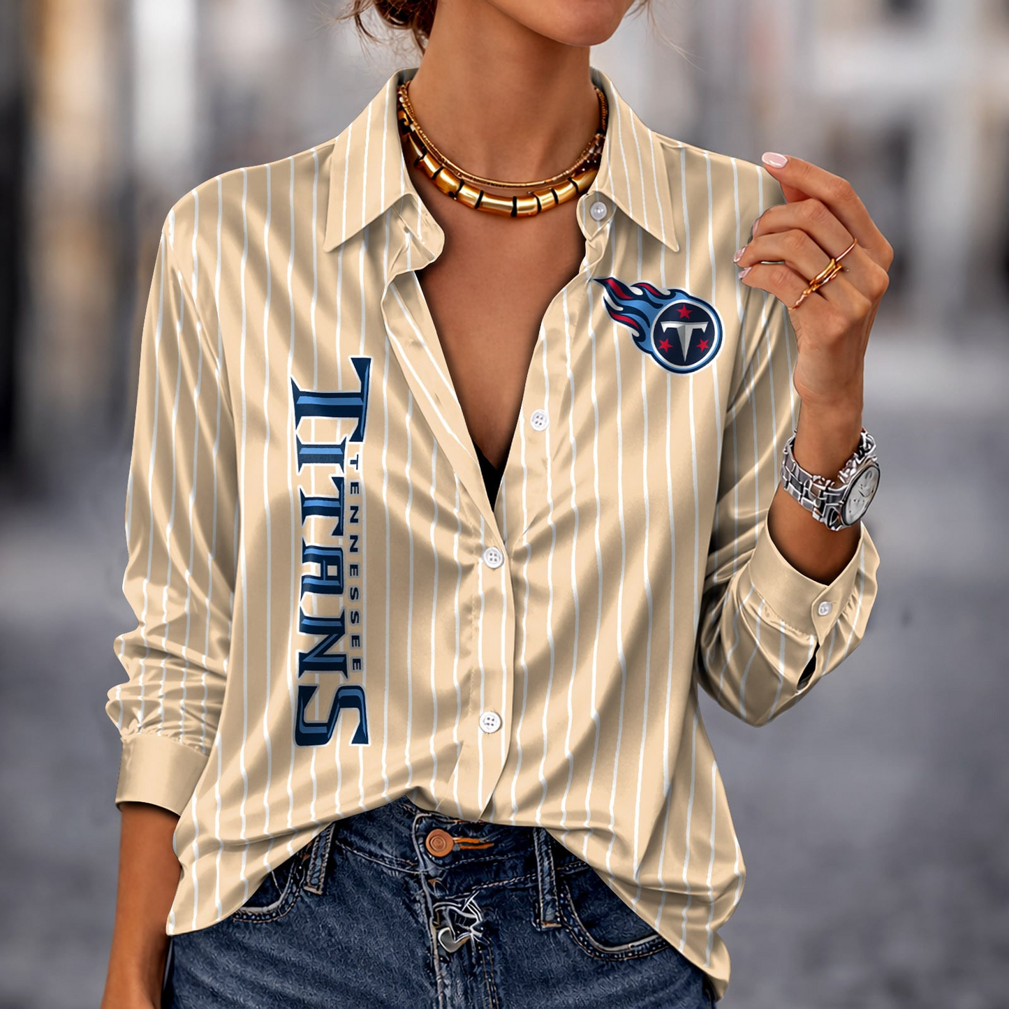 TEN x NFL Premium Stripe Shirt DATND TANTD 010426 Beige