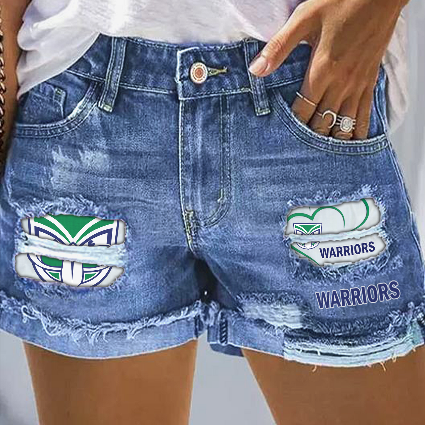 WAR x NRL Rip Print Fashion Denim Shorts 0904 DatND DVT