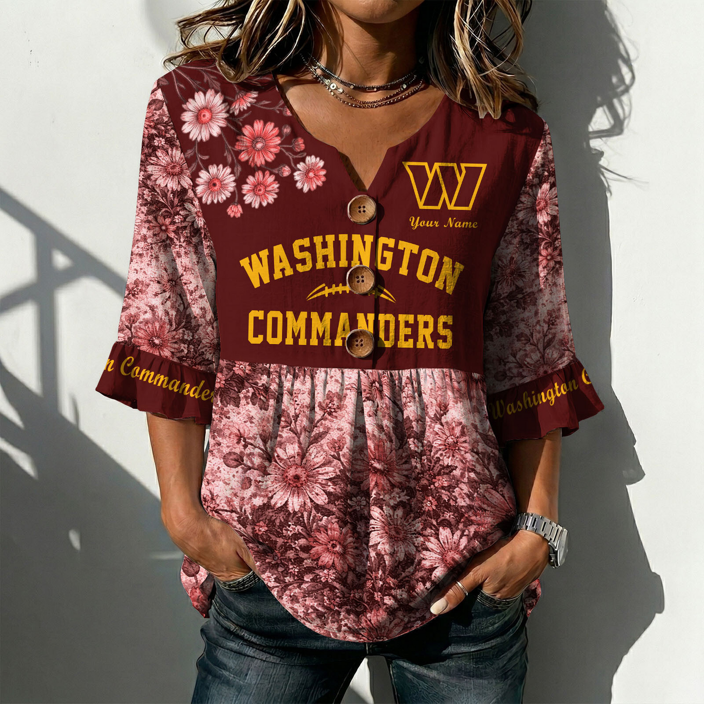 WAS x NFL Floral V-neck Babydoll Shirt DATND TANTD 210426