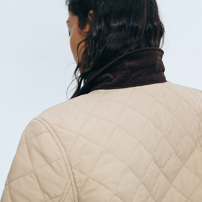 Beige Quilted Jacket with Corduroy Collar