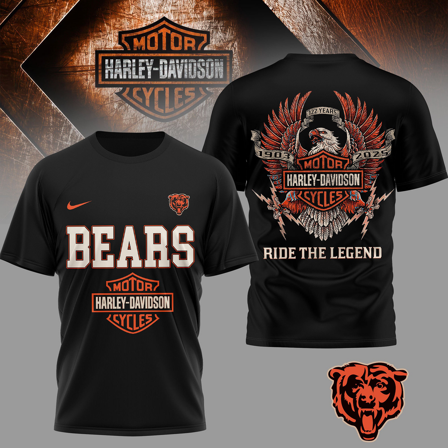 CHI Premium NFL 122 Year Harley Davidson 3D Shirt 2603 DatND DVT