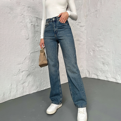 High-Waisted Straight Leg Jeans