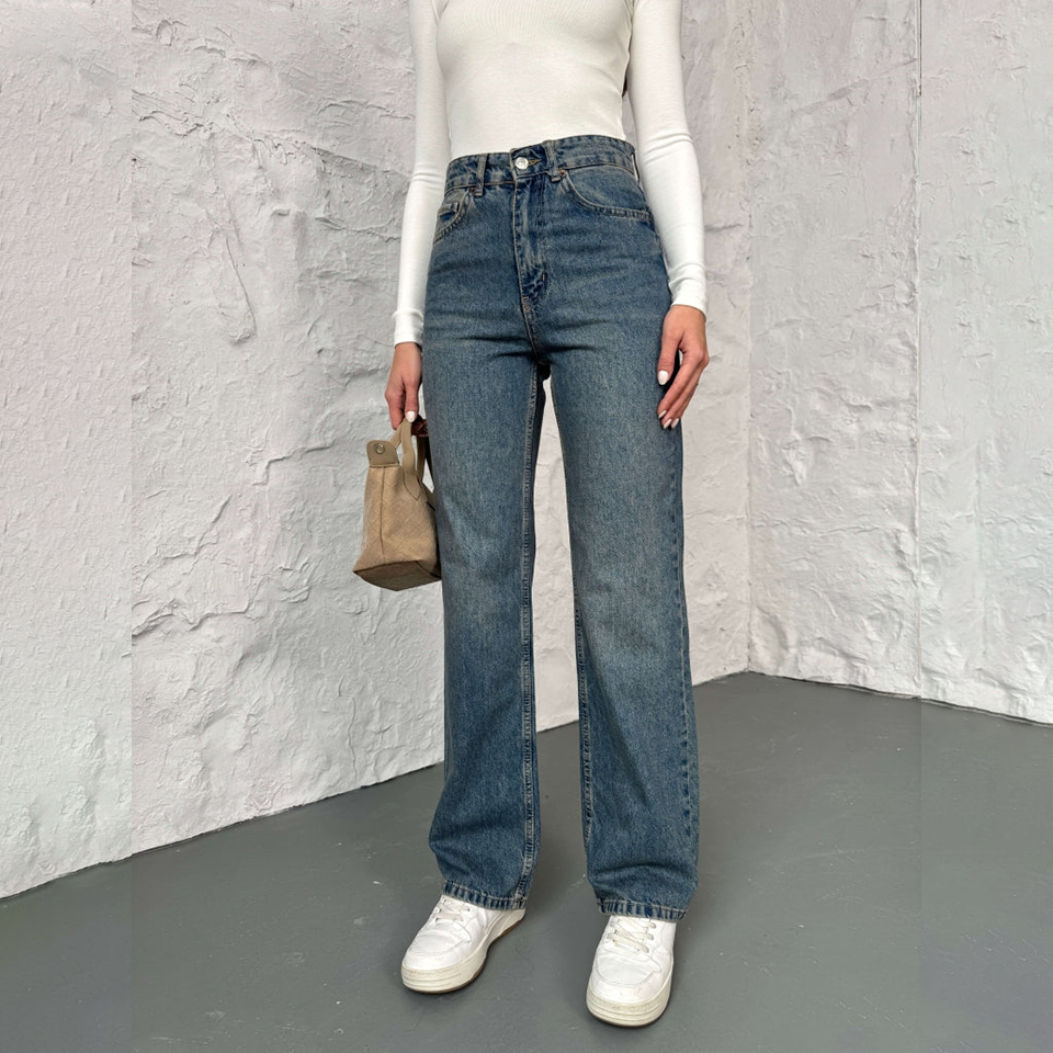 High-Waisted Straight Leg Jeans