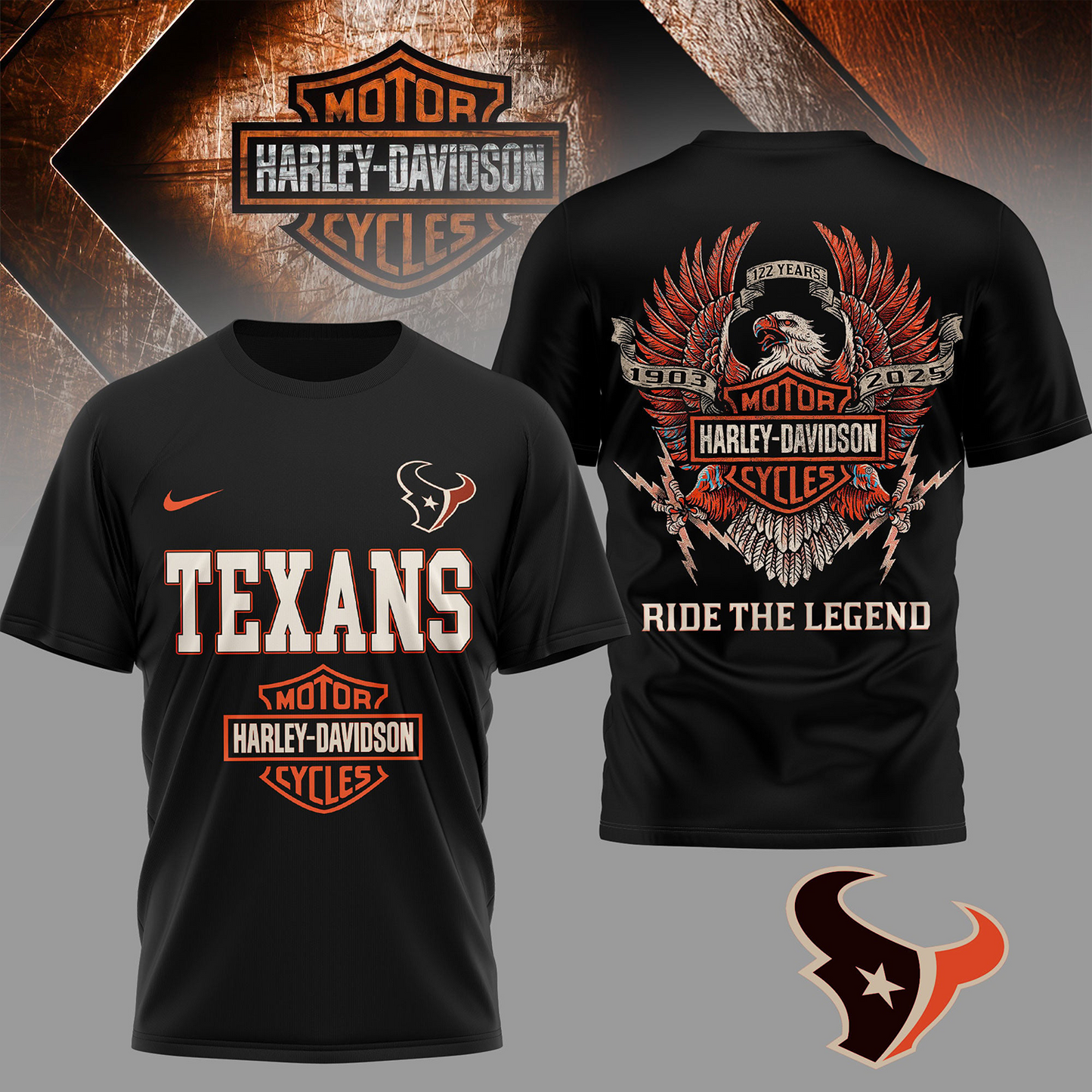 HOU Premium NFL 122 Year Harley Davidson 3D Shirt 2603 DatND DVT