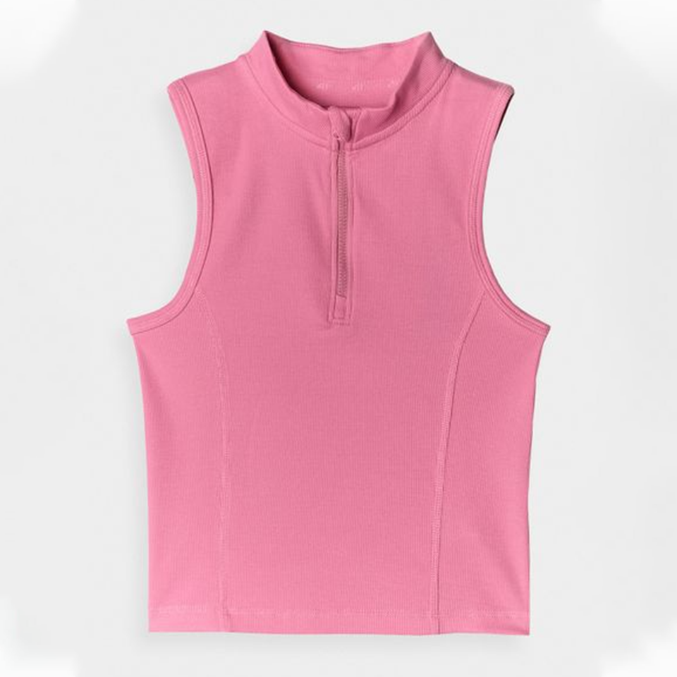 Pink Ribbed Zip-Up Sleeveless Top