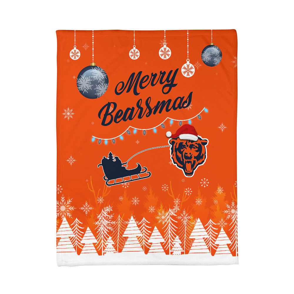 Premium NFL CHI Christmas Fleece Blanket & Throw Pillow Combo V1 NMD NHM
