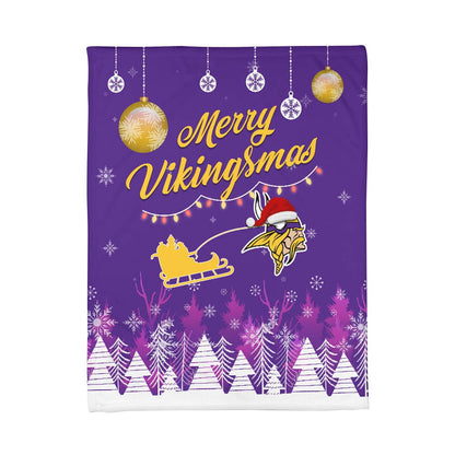 Premium NFL MIN Christmas Fleece Blanket & Throw Pillow Combo V1 NMD NHM