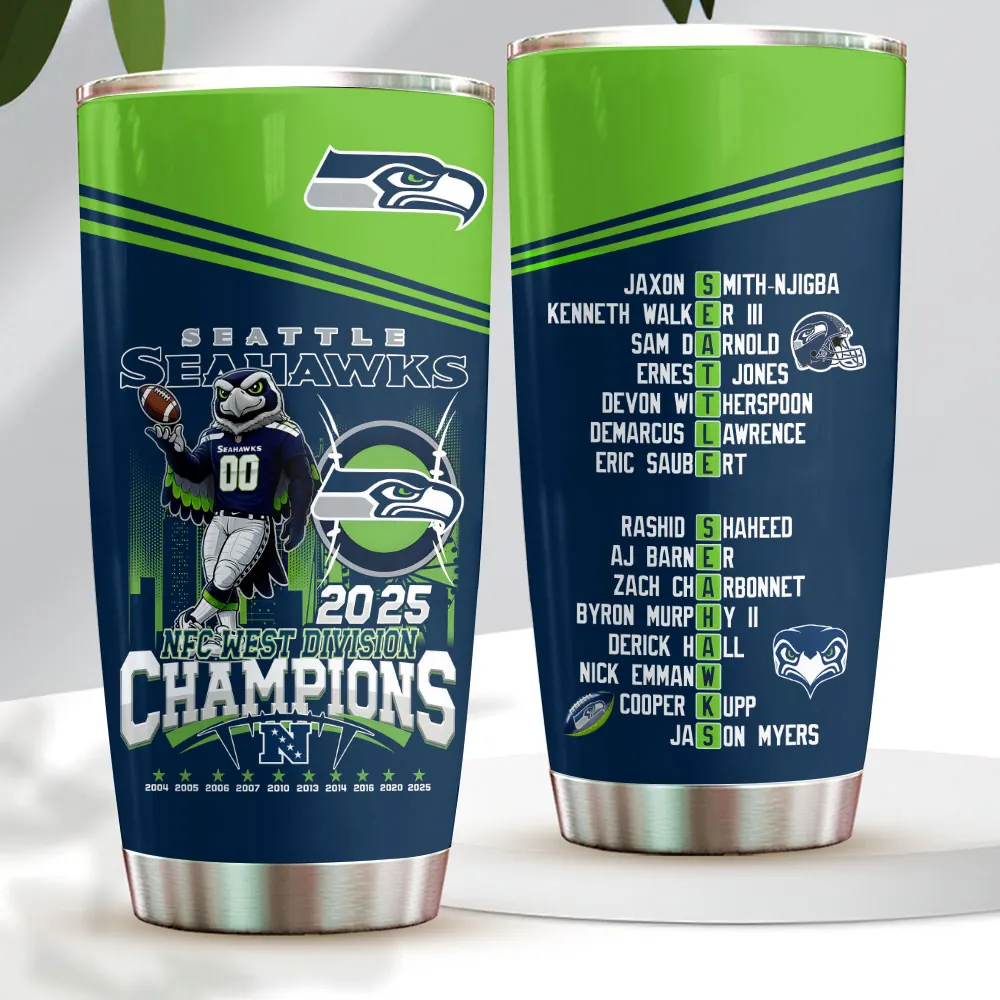 Premium NFL SEA 2025 NFC West Champions Tumbler Cup V1 NMD 070125 TTV