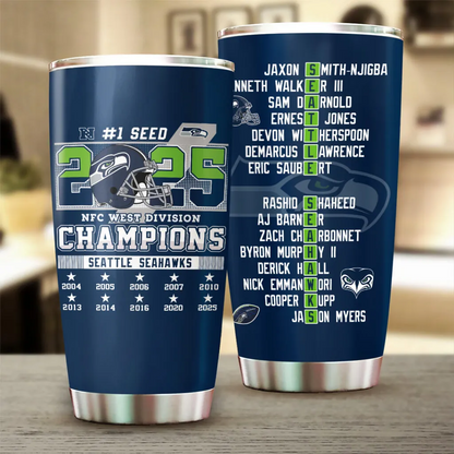 Premium NFL SEA 2025 NFC West Champions Tumbler Cup V2 NMD 070125 TTV