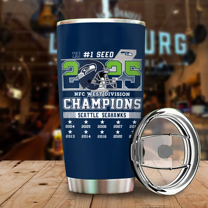 Premium NFL SEA 2025 NFC West Champions Tumbler Cup V2 NMD 070125 TTV