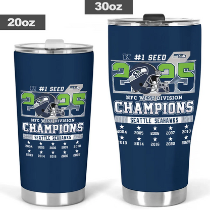 Premium NFL SEA 2025 NFC West Champions Tumbler Cup V2 NMD 070125 TTV