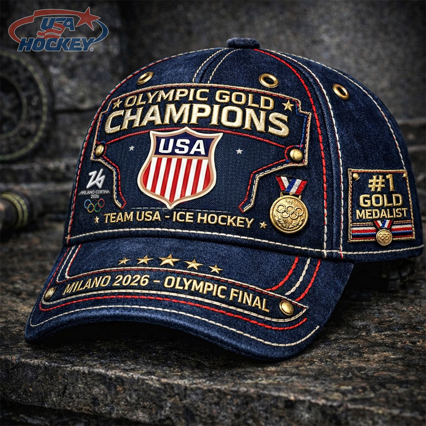 Premium Olympic USA Ice Hockey Champions 2026 Cap V7 NMD TTV